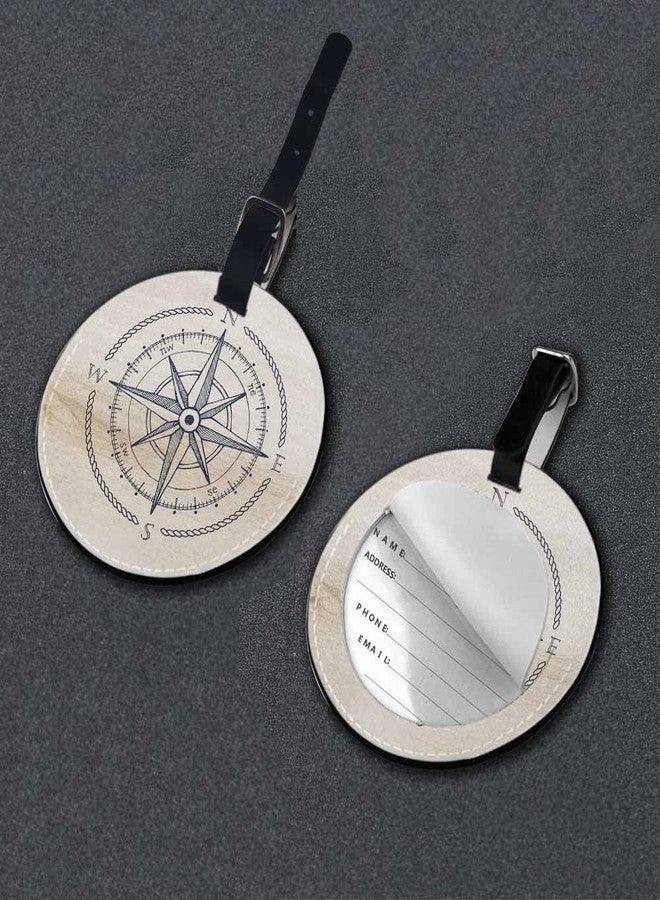 TKS MITLAN Compass Wind Rose Luggage Tag for Suitcases Women Vintage Marine Geography Exploration Sign PU Leather Bag Travel Suitcase ID Identifier Round Baggage Tags (1 Pack) - Image 3